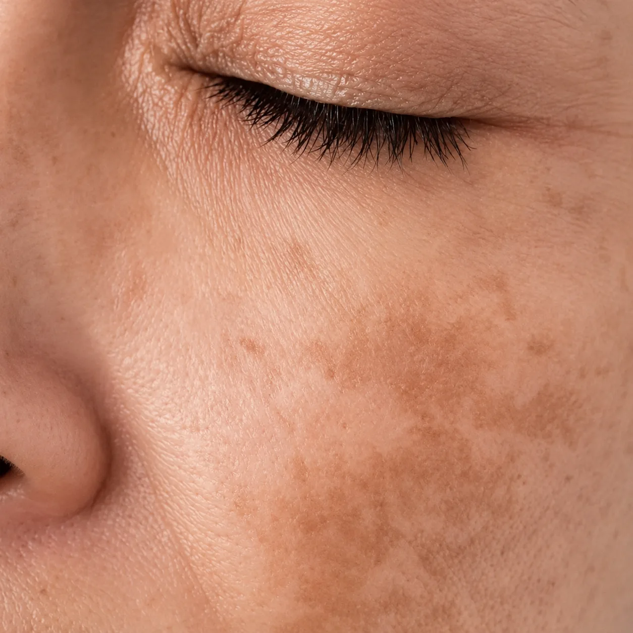 Piel con manchas de melasma pronunciadas antes del tratamiento